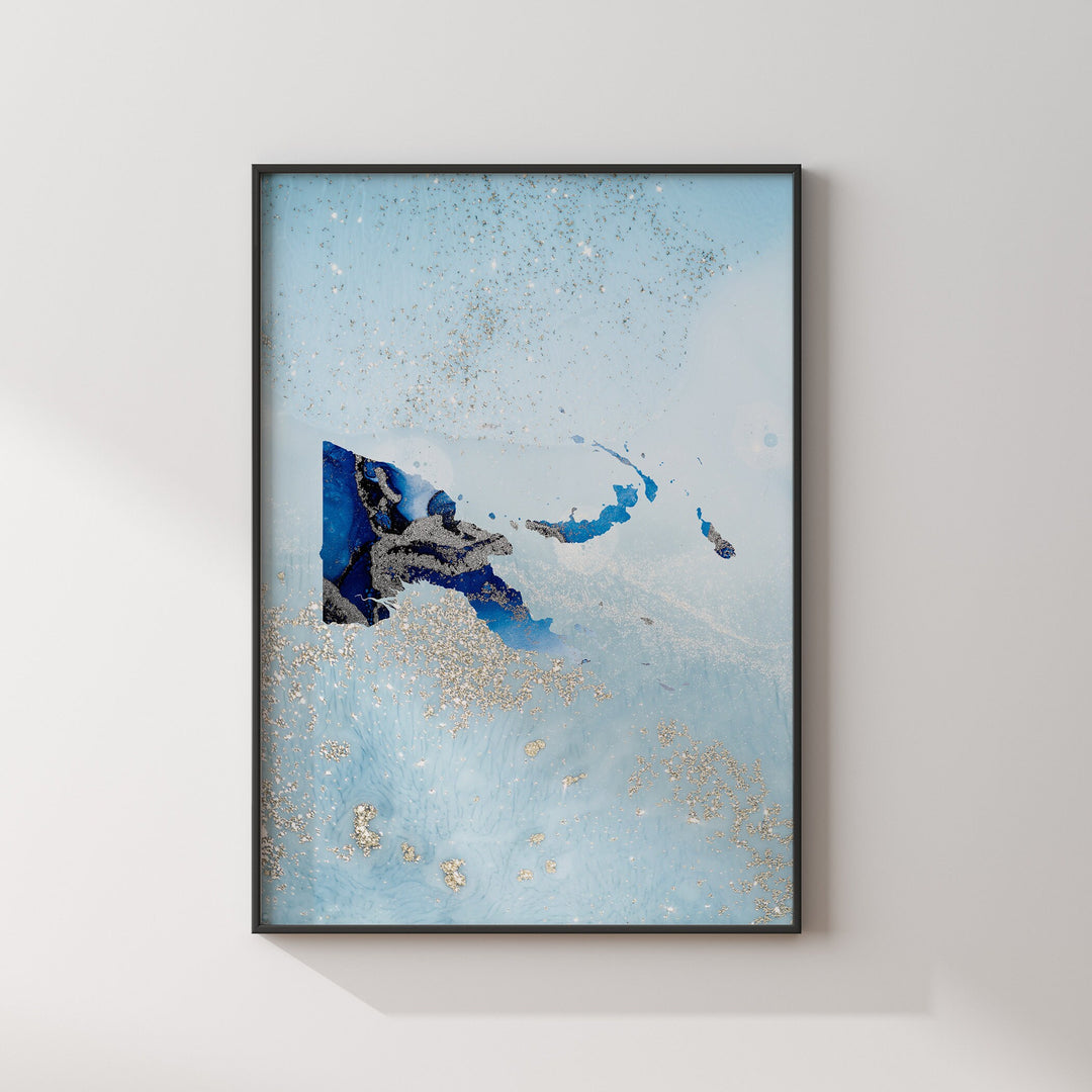 Papua New Guinea Map Shades of Blue & Silver Wall Art Print