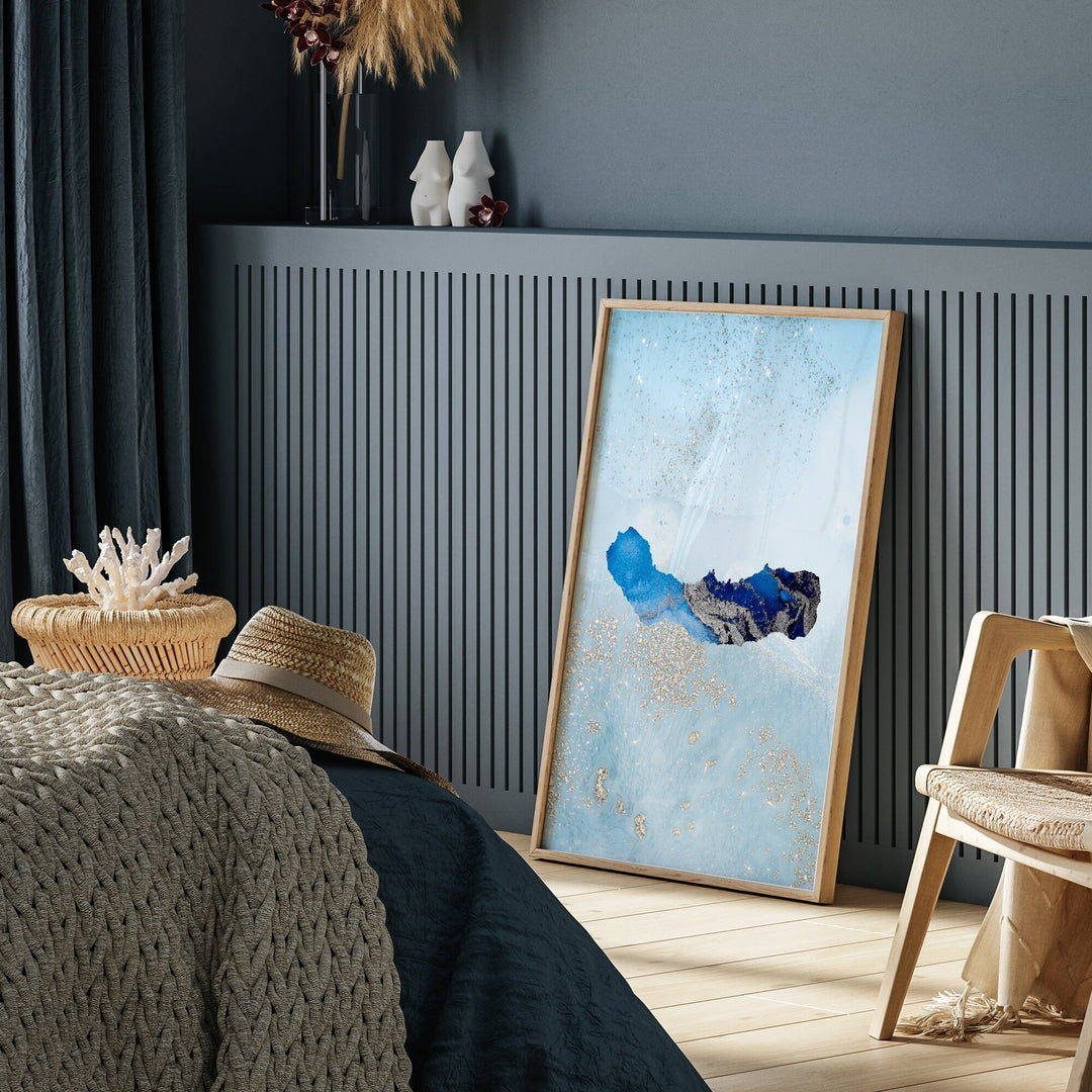 Sao Miguel Map Shades of Blue & Silver Wall Art Print