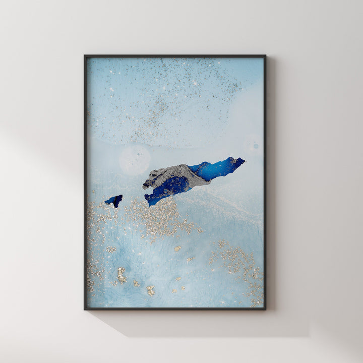 Timor-Leste Map Shades of Blue & Silver Wall Art Print