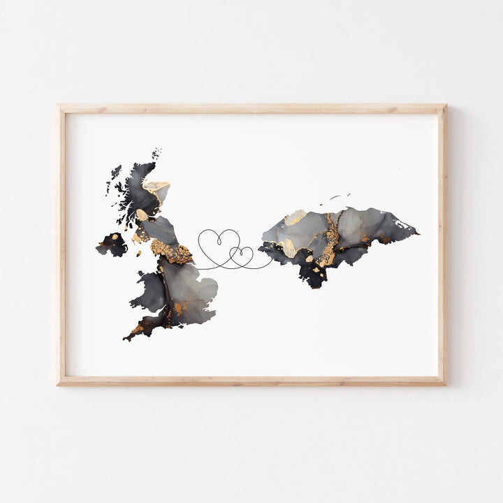 Britain and Honduras Map Black & Gold Travel Wall Art Print | United Kingdom | UK