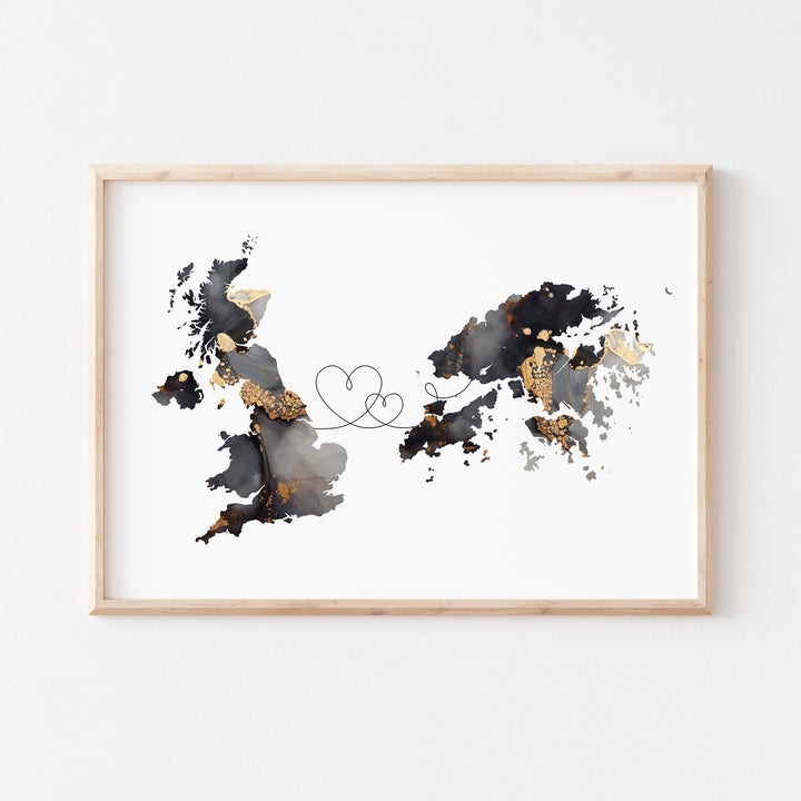 Britain and Hong Kong Map Black & Gold Travel Wall Art Print | United Kingdom | UK