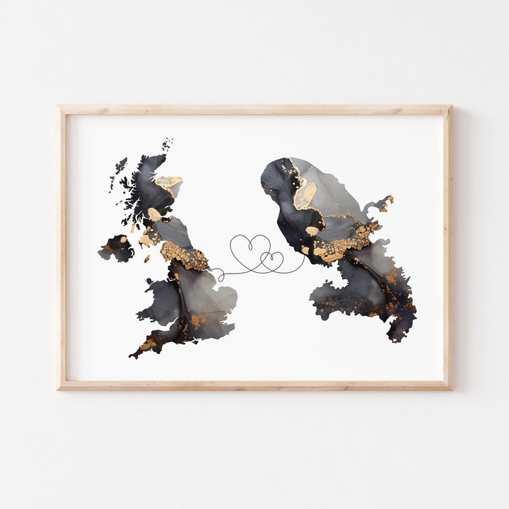 Britain and Martinique Map Black & Gold Travel Wall Art Print | United Kingdom | UK