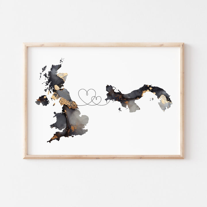 Britain and Panama Map Black & Gold Travel Wall Art Print | United Kingdom | UK