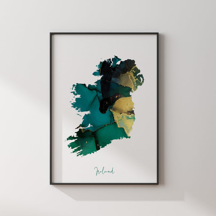 Ireland Map Emerald Green and Gold Wall Art Print