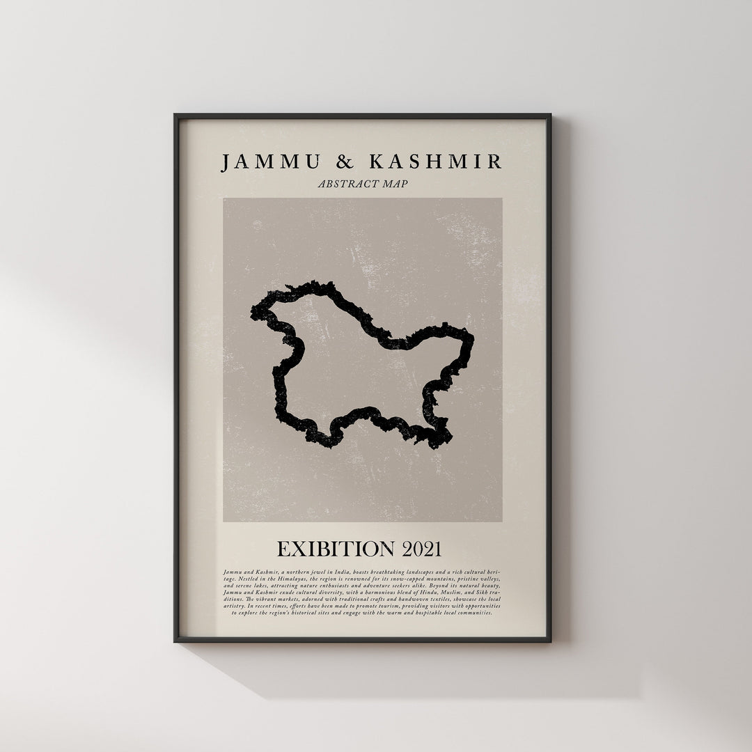 Jammu & Kashmir Map Vintage Abstract Wall Art Print India Travel Poster