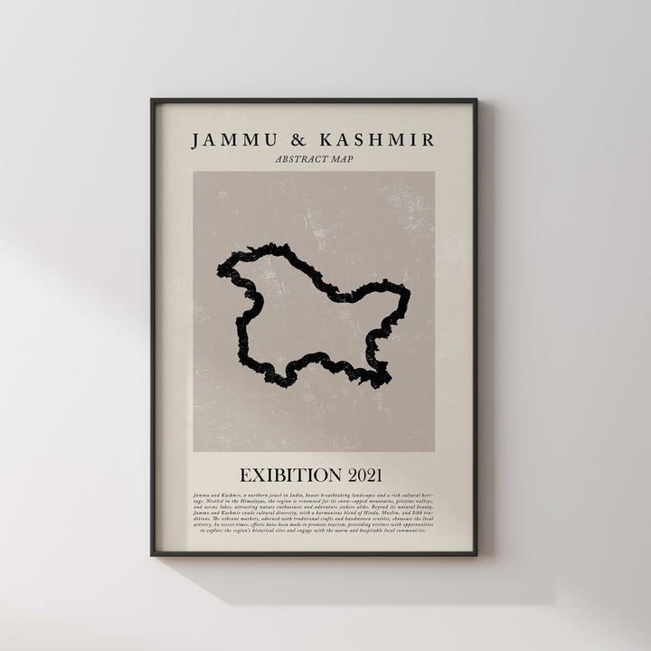 Jammu & Kashmir Map Vintage Abstract Wall Art Print India Travel Poster