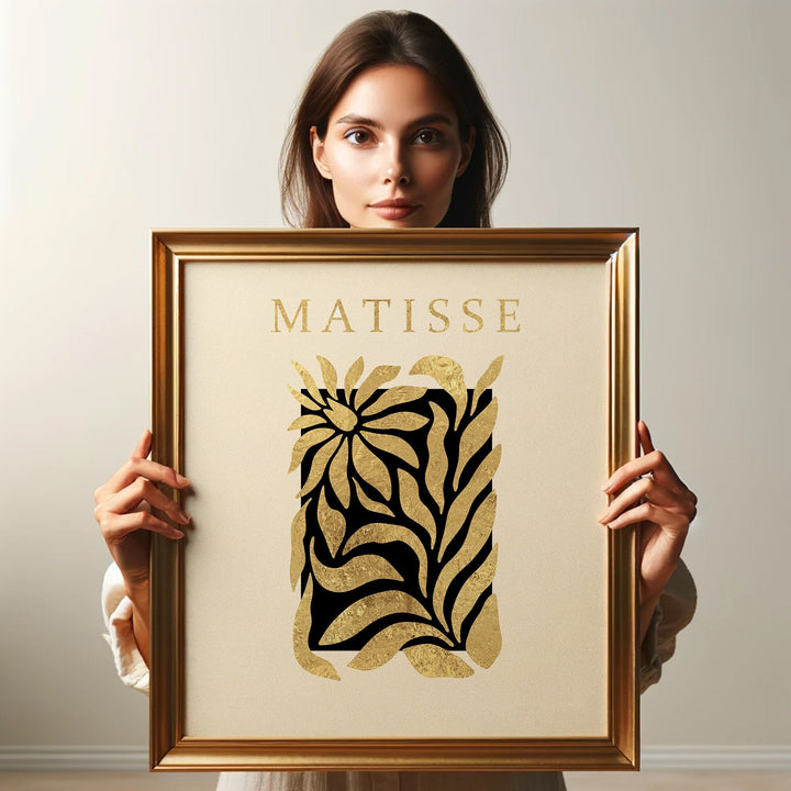 Matisse Inspired Abstract Real Metallic Gold Foil Wall Art Print of a Dancing Woman | Typography Quote Black and Gold Art