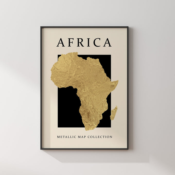 Africa Foil Map | Real Metallic Gold Foil Wall Art Print | A4 A3 A2 A1 30x40 40x50 50x70 60x90 70x100 16x20 |