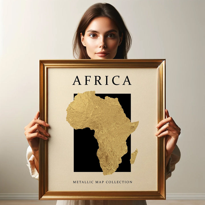 Africa Foil Map | Real Metallic Gold Foil Wall Art Print | A4 A3 A2 A1 30x40 40x50 50x70 60x90 70x100 16x20 |