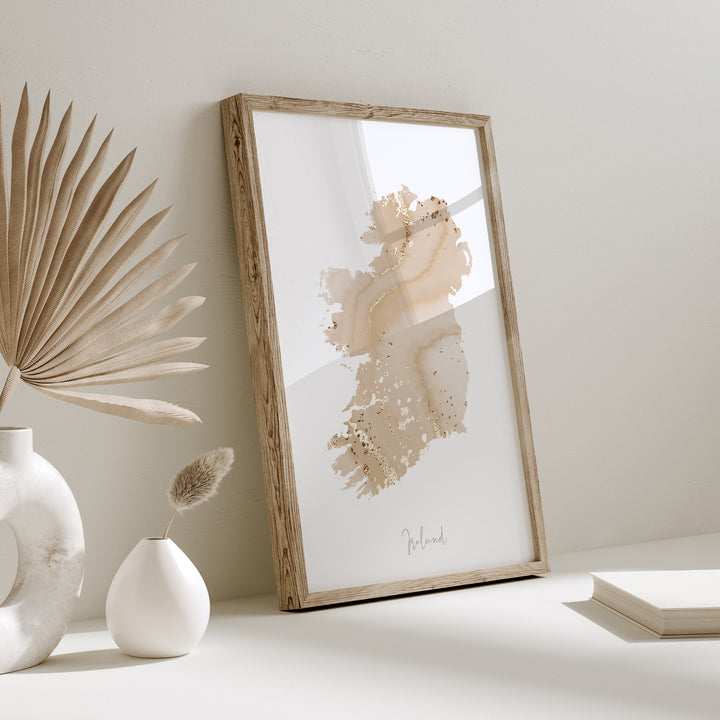 Ireland Map Beige & Gold Wall Art Print | United Kingdom | Great Britain