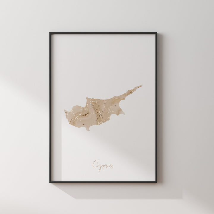 Cyprus Map Beige & Gold Wall Art Print