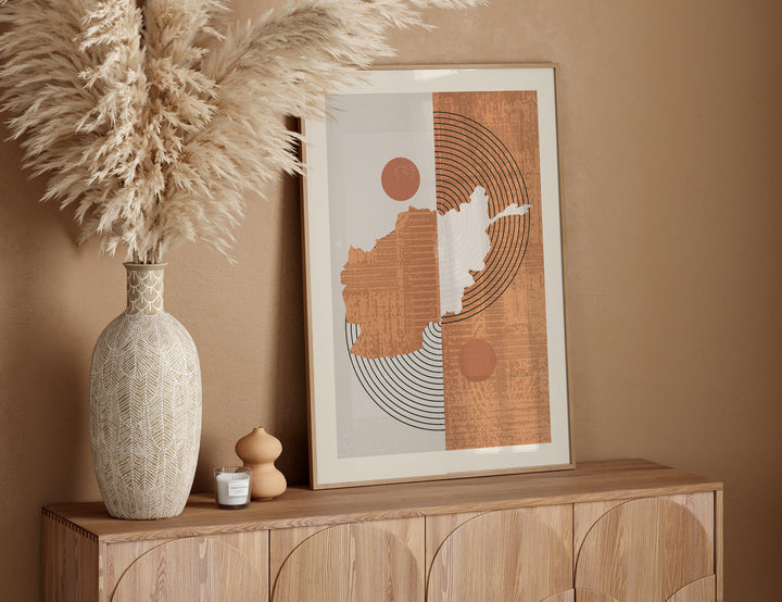 Boho Afghanistan Map | Mid Century Afghanistan Wall Art Print