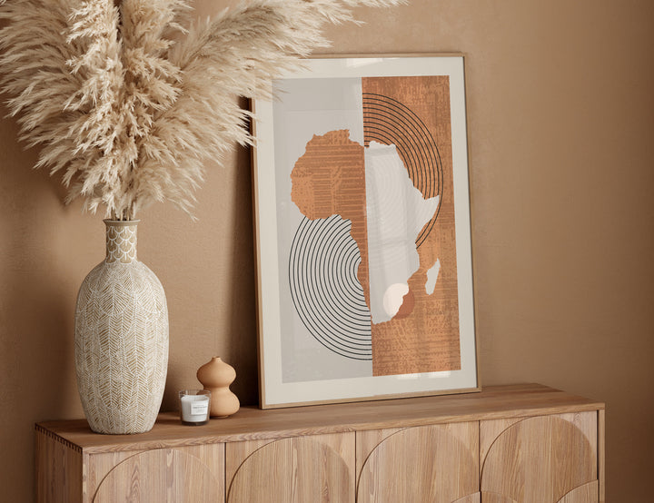 Africa Map Print | Boho Mid Century Africa Wall Art Print