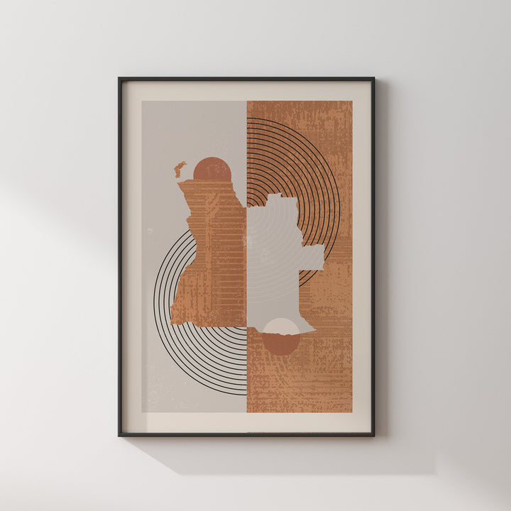 Boho Angola Map | Mid Century Angola Wall Art Print