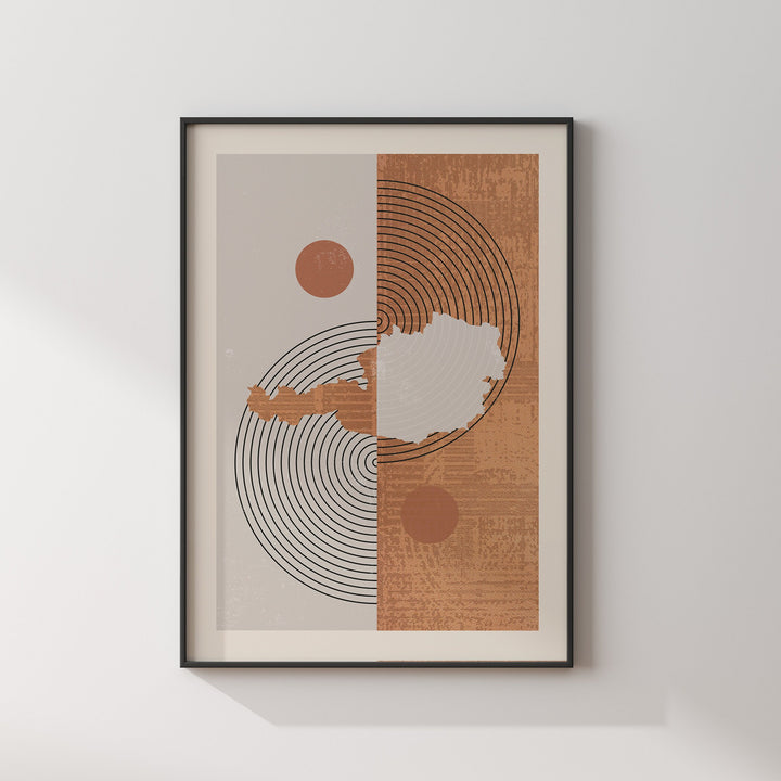 Boho Austria Map | Mid Century Austria Wall Art Print