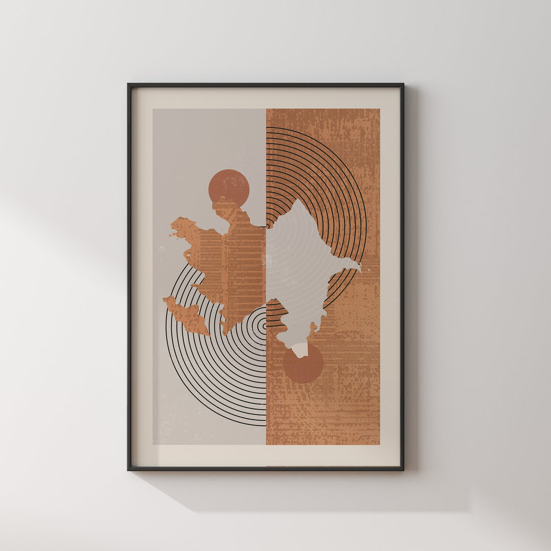 Boho Azerbaijan Map | Mid Century Azerbaijan Wall Art Print