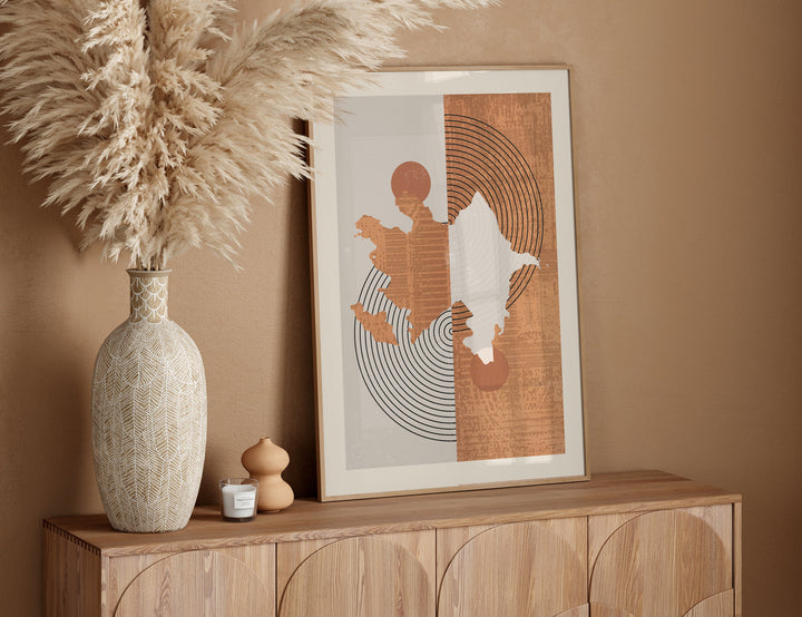 Boho Azerbaijan Map | Mid Century Azerbaijan Wall Art Print