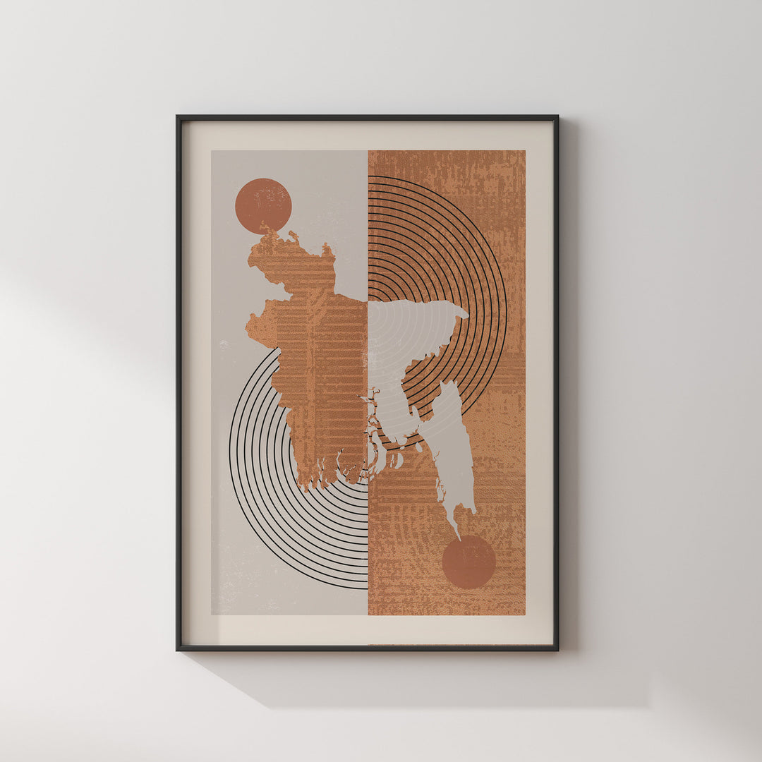 Boho Bangladesh Map | Mid Century Bangladesh Wall Art Print