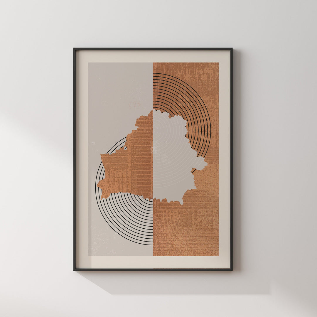 Boho Belarus Map | Mid Century Belarus Wall Art Print