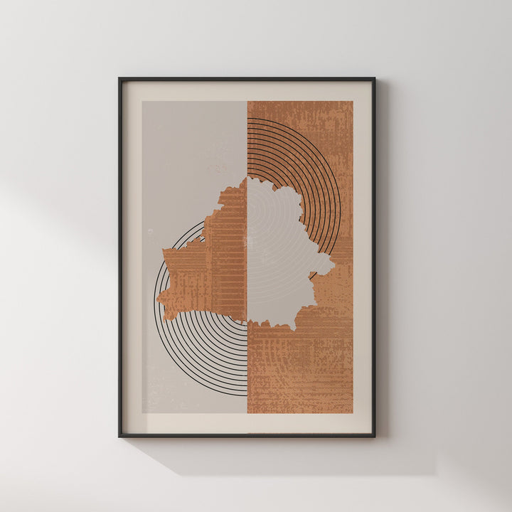 Boho Belarus Map | Mid Century Belarus Wall Art Print