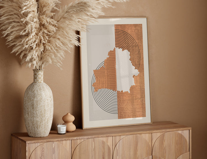 Boho Belarus Map | Mid Century Belarus Wall Art Print