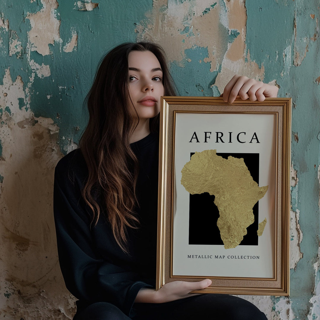 Africa Foil Map | Real Metallic Gold Foil Wall Art Print | A4 A3 A2 A1 30x40 40x50 50x70 60x90 70x100 16x20 |