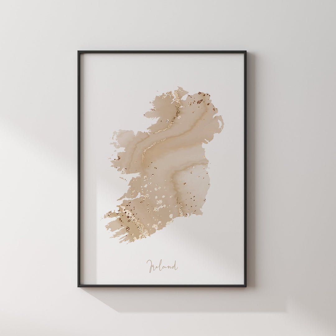 Ireland Map Beige & Gold Wall Art Print | United Kingdom | Great Britain