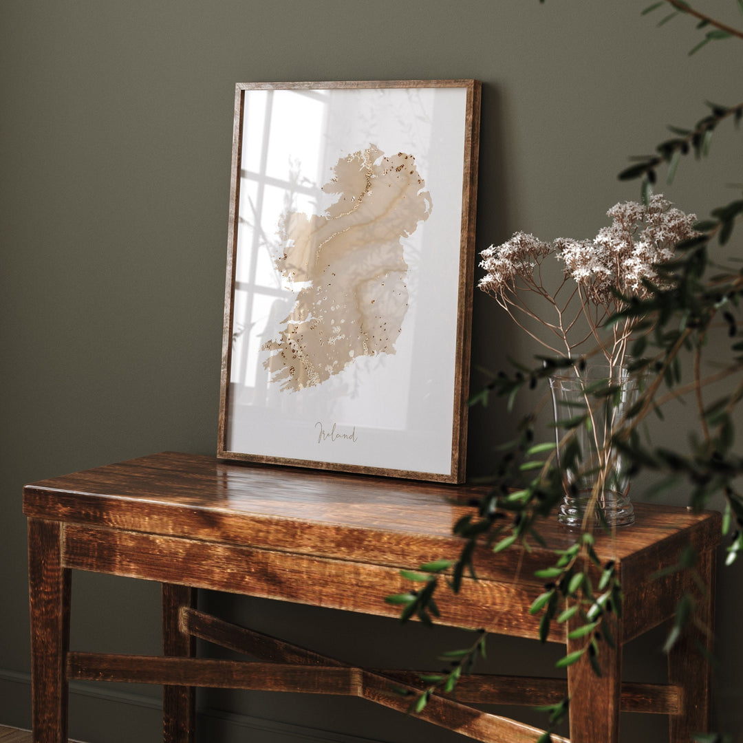 Ireland Map Beige & Gold Wall Art Print | United Kingdom | Great Britain