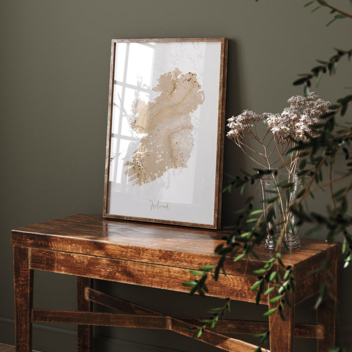 Ireland Map Beige & Gold Wall Art Print | United Kingdom | Great Britain