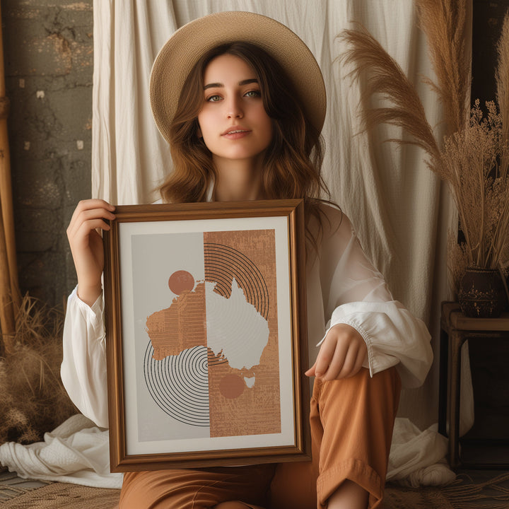 Australia Print Boho Map | Mid Century Australia Wall Art Print