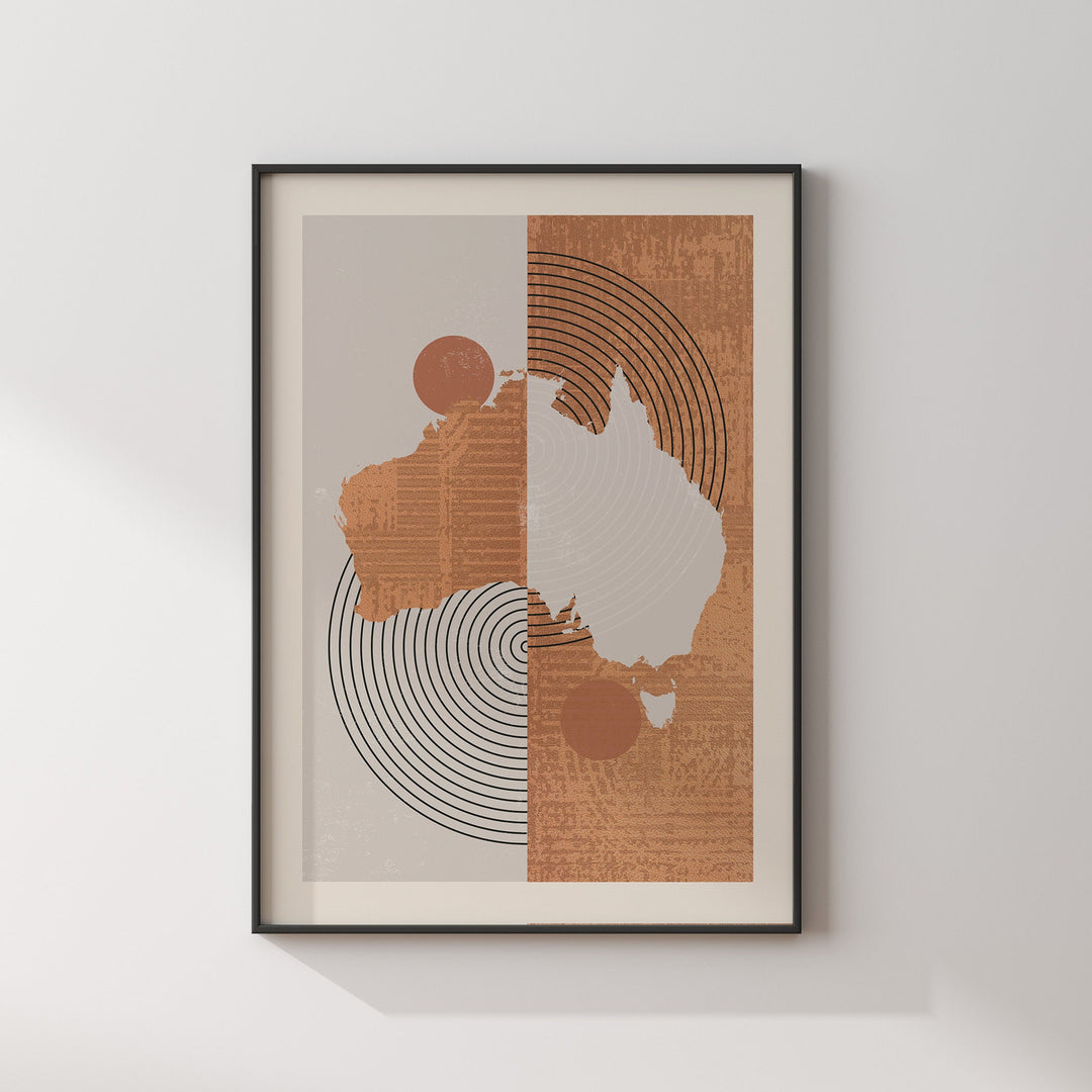 Australia Print Boho Map | Mid Century Australia Wall Art Print