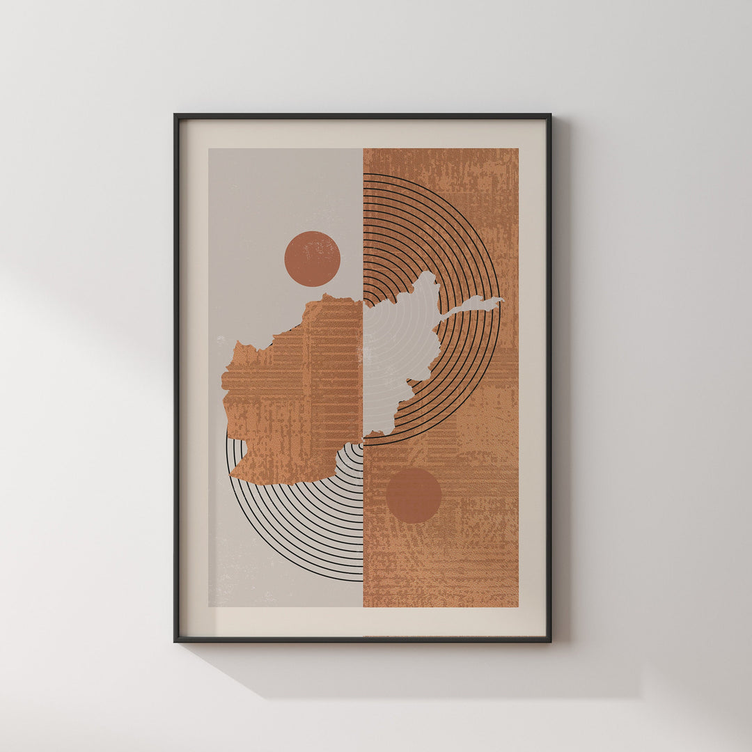 Boho Afghanistan Map | Mid Century Afghanistan Wall Art Print