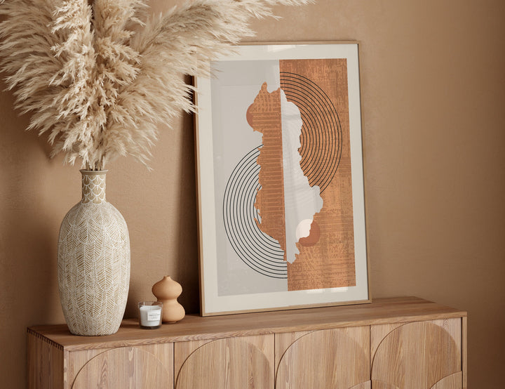 Boho Albania Map | Mid Century Albania Wall Art Print