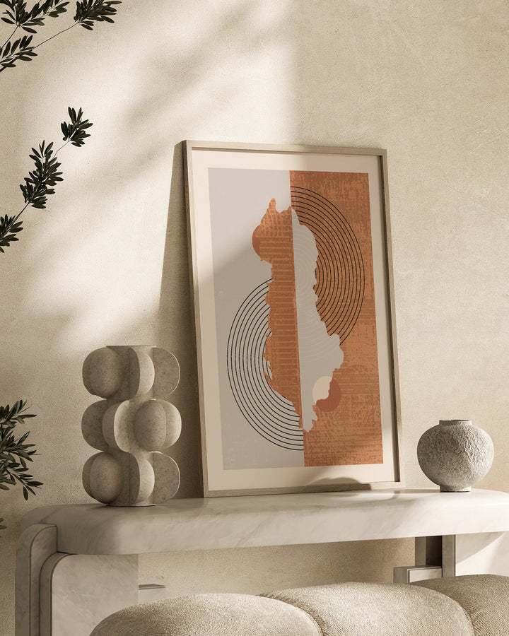 Boho Albania Map | Mid Century Albania Wall Art Print