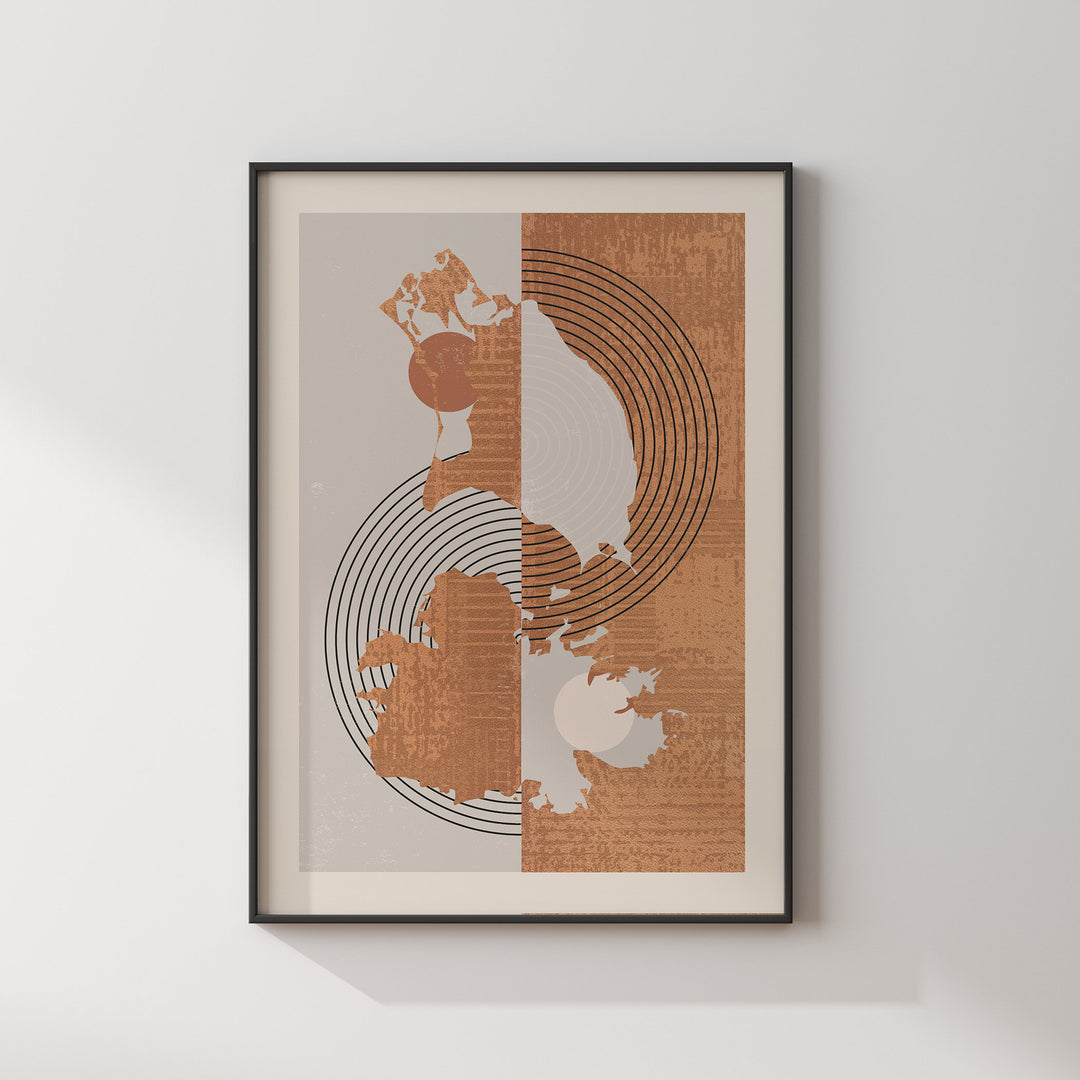 Boho Antigua and Barbuda Map | Mid Century Antigua and Barbuda Wall Art Print