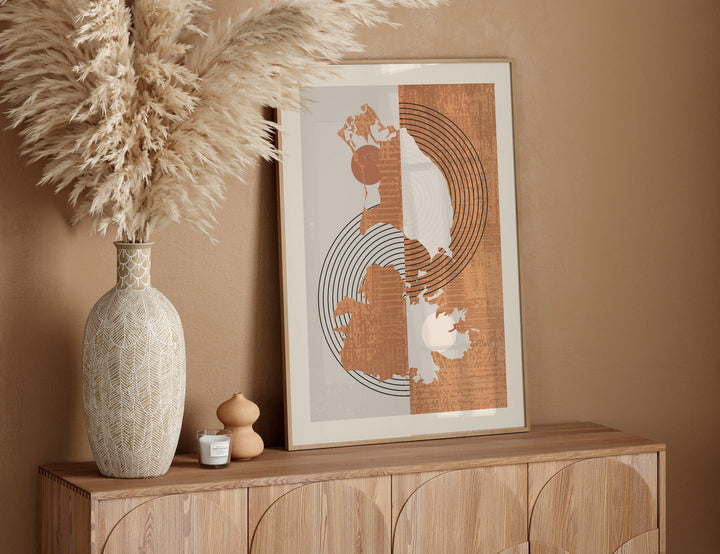 Boho Antigua and Barbuda Map | Mid Century Antigua and Barbuda Wall Art Print