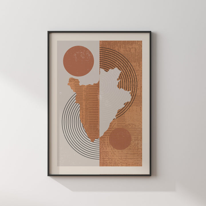 Burundi Map Wall Art Print | Boho Mid Century