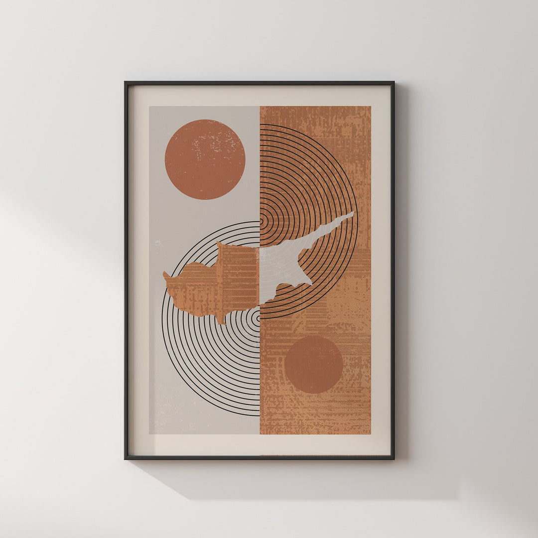 Cyprus Map Wall Art Print | Boho Mid Century
