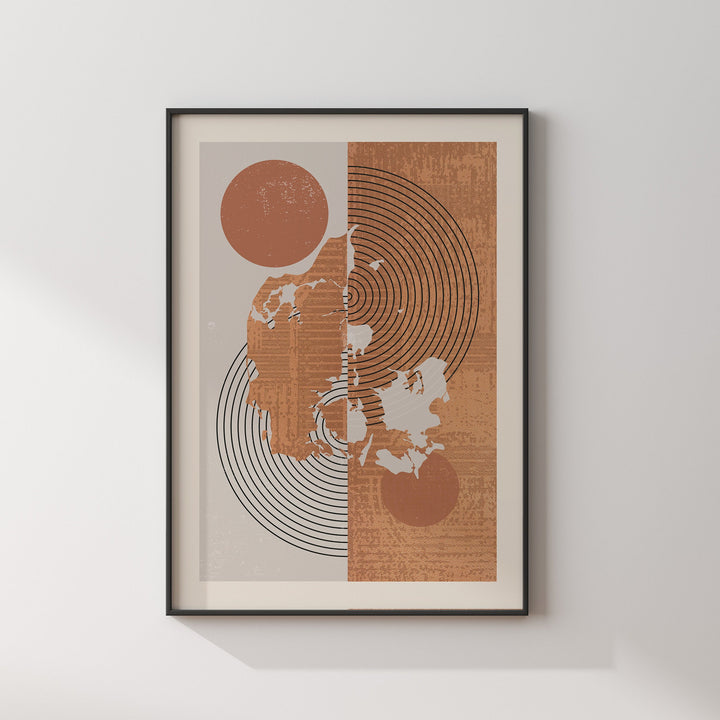 Denmark Map | Boho Mid Century Bangladesh Wall Art Print