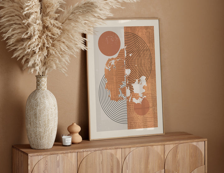 Denmark Map | Boho Mid Century Bangladesh Wall Art Print