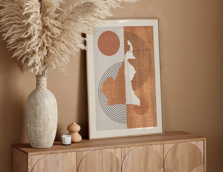Cameroon Map Wall Art Print | Boho Mid Century
