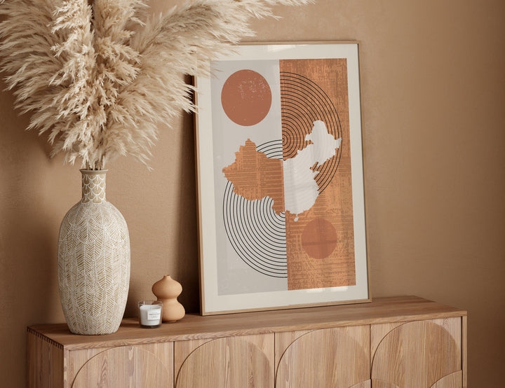 China Map Wall Art Print | Boho Mid Century