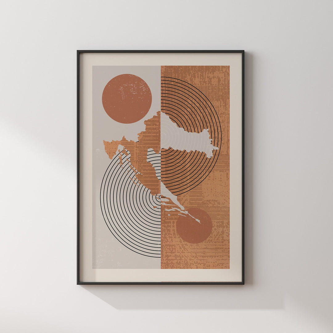 Croatia Map Wall Art Print | Boho Mid Century
