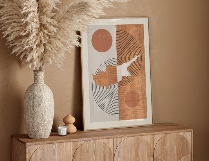 Cyprus Map Wall Art Print | Boho Mid Century