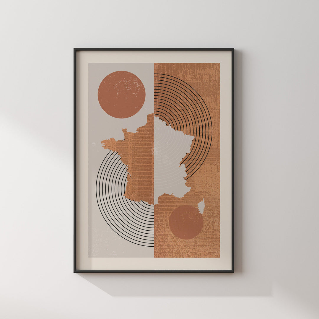 France Map Wall Art Print | Boho Mid Century