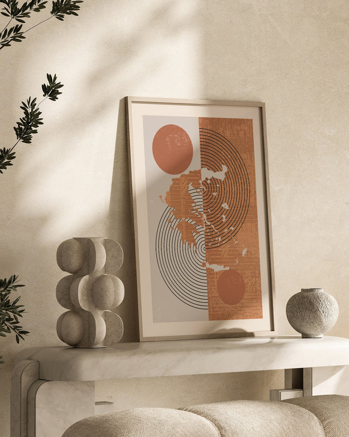 Greece Map Wall Art Print | Boho Mid Century