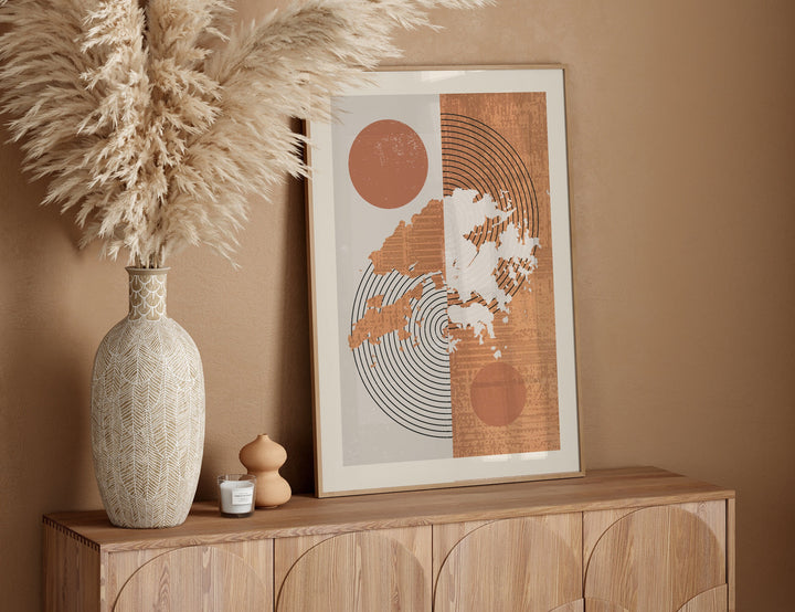 Hong Kong Map Wall Art Print | Boho Mid Century