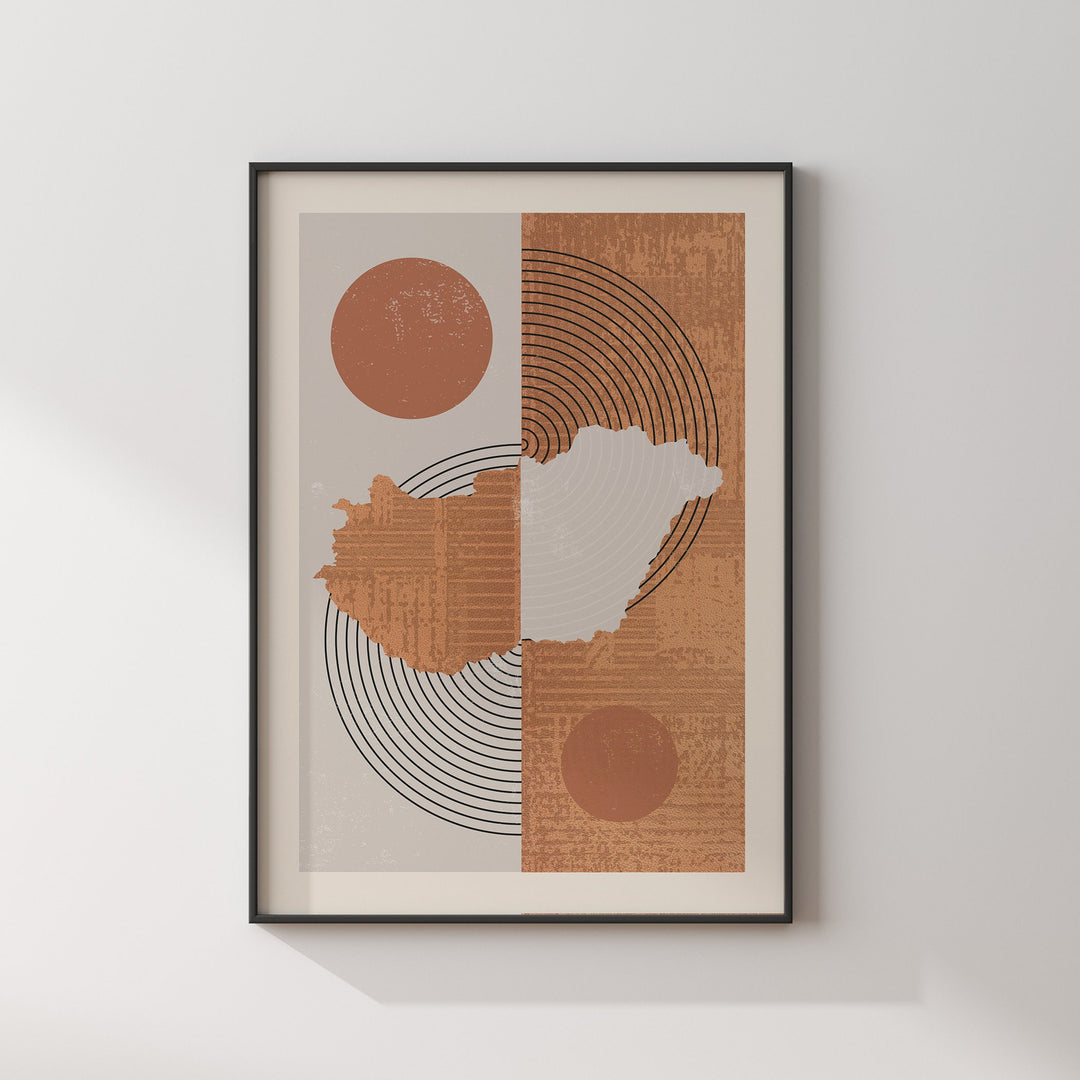 Hungary Map Wall Art Print | Boho Mid Century