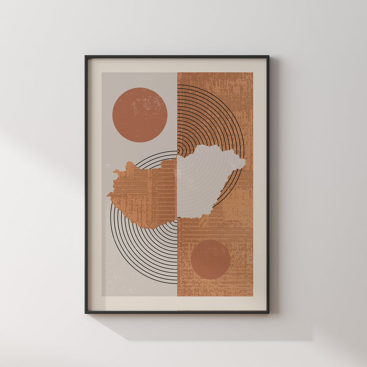 Hungary Map Wall Art Print | Boho Mid Century