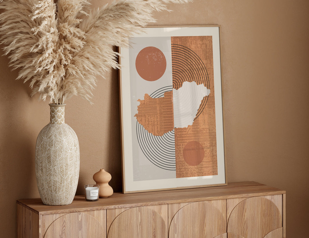 Hungary Map Wall Art Print | Boho Mid Century